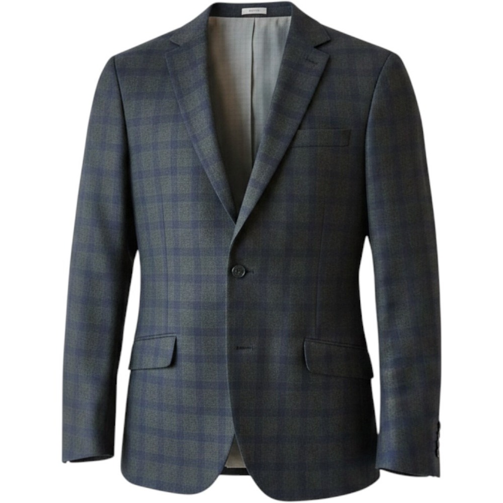 J. FERRAR Suit Jacket Blazer Sport Coat Mens 42L Slim Plaid Charcoal Gray Blue